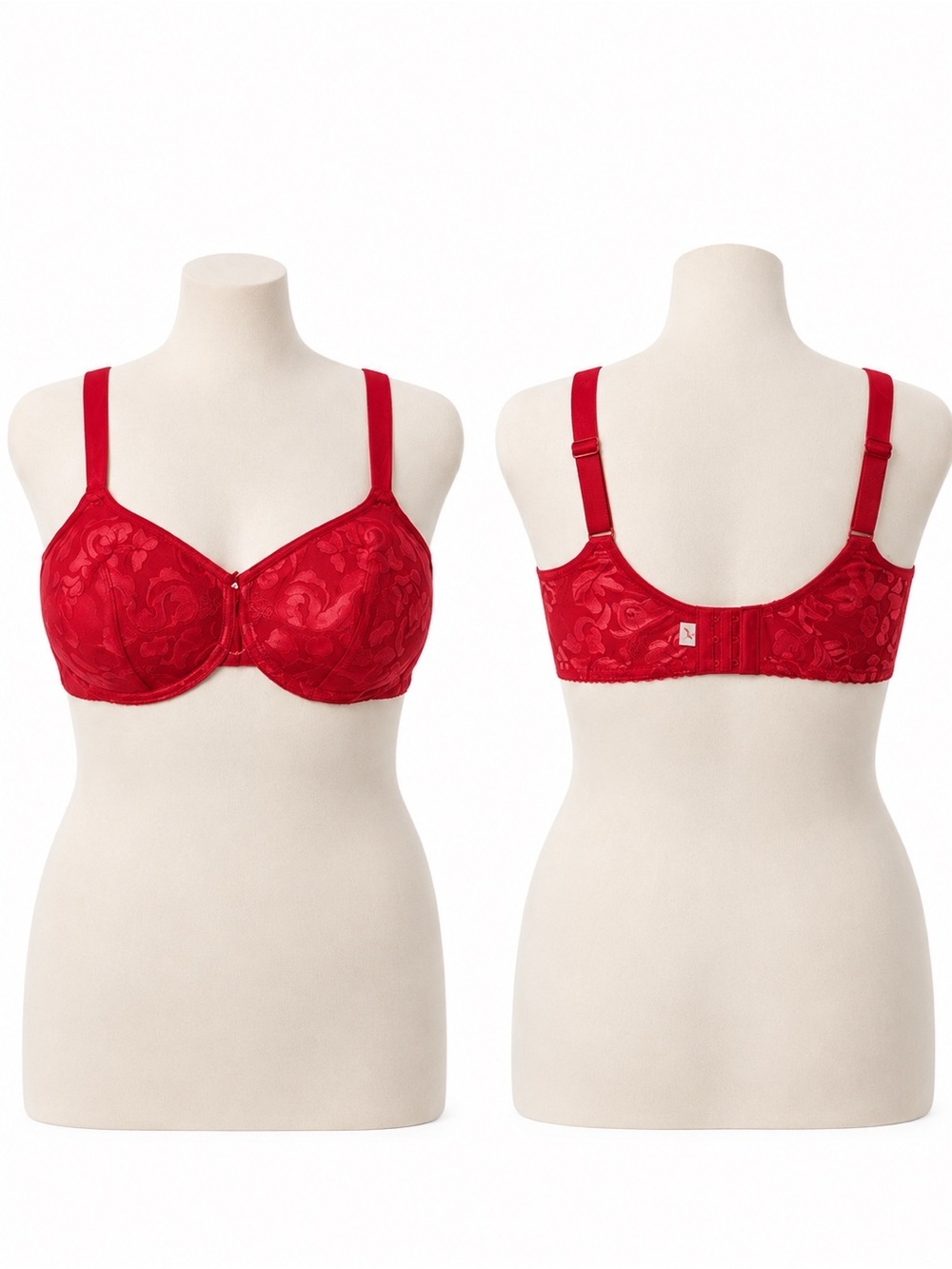 Wacoal 40D Red Floral‎ Jacquard Underwire Bra Full Coverage Comfort